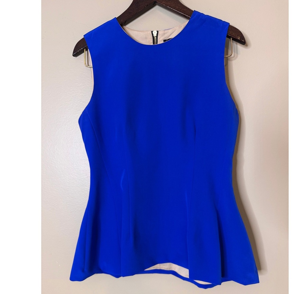 NAVEN‎ Cobalt Blue 100% Silk Peplum Top Sleeveless Exposed Back Zip Size 4
